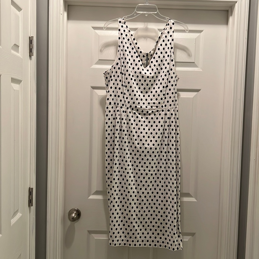 Bettie Paige Sheath/Wiggle Dress Size Large Cotton White/Black Polka Dots.